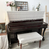 Qfdian  2PCS White Lace Piano Cover Three Piece Set Dust Proof Multiple Piano Covers Beautiful Home Decor Piano Bench Cover
