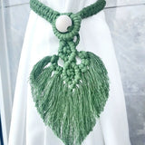 Qfdian  2pcs Bohemian Style Handmade Braided Leaf Cotton Rope Curtain Fasteners Curtain Ties Tassel Leaf Curtain Ties Home Decoration
