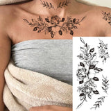 Qfdian  Waist Totem Waterproof Temporary Tattoo Sticker Black Line Flowers Rose Lily Peony Body Art Arm Fake Tattoos Sleeve Women Men