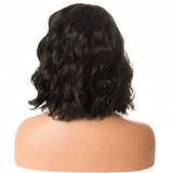 Qfdian Short Black Wavy Wig for Women Synthetic Lace Front Wig 12 Inch Shoulder Length Side Part Bob Curly Wig 13x4 Frontal Daily Use