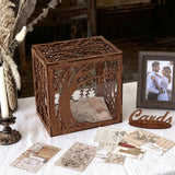 Qfdian  Wooden Wedding Card Box with Slot & Acrylic Window, Brown Gift Card Box for Wedding Reception Decorations, Money Gift Newly Name