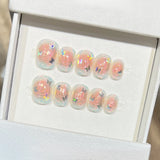 Qfdian  10Pcs Cute Cat Eye Press on Nails Short Square False Nails with Glue Dreamy Butterfly Fake Nails Full Cover Colorful Vortex Nail