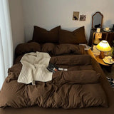 Qfdian  Bedding Set Ins Ambiance Blue Coffee Grid Mixed With Washed Cotton Minimalist Flat&Fitted Sheets Duvet Cover Set With Pillowcase