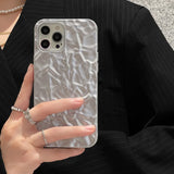 Qfdian Luxury Silver Tin Paper Phone Case For Iphone 15 14 13 12 11 Pro Max X XS Max XR Water Ripple Shockproof Protection Soft Cover