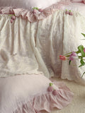 Qfdian French Lace Ruffles Princess Wedding Bedding Set Pure Cotton Double Layer Yarn Soft Duvet Cover Flat/Fitted Bed Sheet Pillowcase