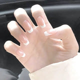 Qfdian 24Pcs Gradient White Fake Nail Short Square Ballet Simple False Nails Press on Wearable Nude Nails Art Full Cover Manicure Tips