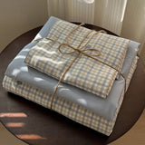 Qfdian  ‌Plaid Bedding Set Korean Style Simple Soft Bed Sheet Set Queen King Size Duvet Cover Set No Filling With Pillowcases Home Decor