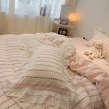 Qfdian  Korean Princess Style Bedding Sets Grand Jacquard Quilt Cover Bedclothes Decor Woman Girls Bedroom Duvet Cover 4pcs