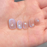 Qfdian  10Pcs Star Cat Eye False Nails with Glue Light Blue Fake Nails Love Pearl Sparkling Press on Nails Sweet Cool Short Square Nail