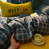 Qfdian  High Quality Beauty Bedding Set Plaid Duvet Cover Bed Sheet Set With Pillowcases Adult Dormitory Queen Size Winter Home Decor