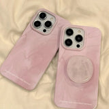 Qfdian  Simple pink marble with bracket, suitable for Apple 14ProMax mobile phone case iPhone13 new 14pro niche high-end