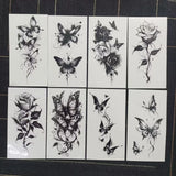 Qfdian  Waterproof Temporary Tattoo Sticker butterfly flower rose fake tatto flash tatoo shin for girl women