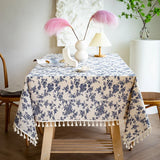 Qfdian Green Printed Pines Birds Tablecloths Rectangle Cotton Linen Table Cloth Table Cover for Kitchen Dining Tables Picnic Decoration