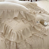 Qfdian 20% Linen And 80% Cotton Double Layer Lace Ruffles Vintage French Bedding Set Duvet Cover Flat/Fitted Bed Sheet Pillowcases 4Pcs