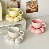 Qfdian  Ceramic Cloud Coffee Mug Sets Creative Makron Flowers Coffee Mug Office Afternoon Tea Cups Kitchen Drinkware Home Accessories