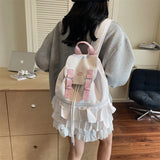 Qfdian  Women Casual Travel Backpacks Kawaii Dots Sweet Ruffled Schoolbags High-capacity Backpack for Women Students Y2k Aesthetic