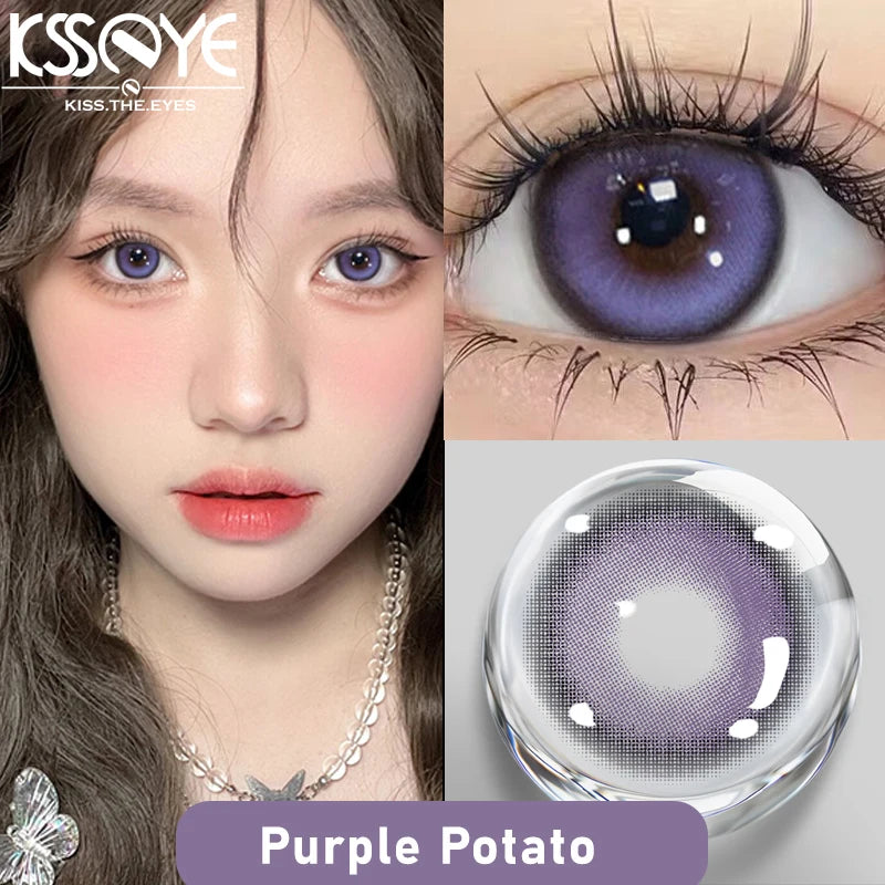 Qfdian 2Pcs Best Selling Color Contacts Lenses Myopia Degree -0.00 to -8.00 Purple Series Soft Lens Contact Lenses with Natural