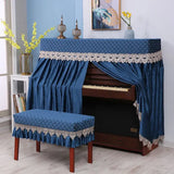 Qfdian  155x40x130 Simple Lace Piano Covers Piano Full Cover Fabric Middle Opening Piano Cover Dust Cover with Stool Cloth