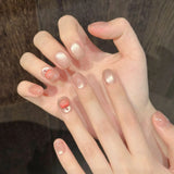 Qfdian  10pcs Handmade Short Press on Nails Sweet Cute Bow Decor Korean Fake Nail Tips Wearable Reusable Pink Cat Eye Design False Nails
