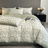 Qfdian  Flower Printed Duvet Cover Set Satin Silk Bed Cover Sets for Summer Queen/King Size Silky plumones de cama Coolling Bedding Set