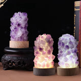 Qfdian  Crystal Wishing Lamp Natural Amethyst Tooth Flower Dim Light USB Interface with Switch Crystal Home Decorations Men Gift