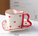 Qfdian  300ml Heart Shape Ceramic Mugs Creative Oatmeal Breakfast Mug Drinkware Set Kitchen with Heart Shape Handle Lovely Festival Gift