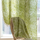 Qfdian Boho Curtains 1 Panel Green Botanical Leaves Curtains, Printed Cotton Linen Rod Pocket Rustic Farmhouse Bohemian Tassels Curtain