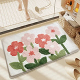 Qfdian  Non-Slip High-Absorbency Microfiber Bath Mat - Floral Plush Bathroom Rug, Thickened Fashionable Home Decor