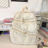 Qfdian Contrast Color Patchwork Pleated Backpacks College Casual Travel Bags for Women Y2k Aesthetic All Match Trendy Simple Schoolbags