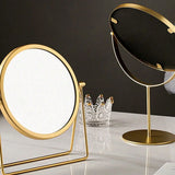 Qfdian  ‌Retro Dressing Table Makeup Mirrors Desktop Portable Rotating Vanity Mirror Metal Wrought Iron Makeup Mirror  Room Decoration