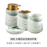 Qfdian Creative Gradient Green Marbled Ceramic Lotion Bottle Toothbrush Holder Soap Dish Set Bathroom Accessories Soap Dispenser Bottle
