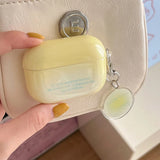 Qfdian Korea Gradient Lemon Yellow Pendant Round Badge For AirPods Pro 2 Case For AirPods 1 2 3 4 Bluetooth Earphone Charging Box Cover
