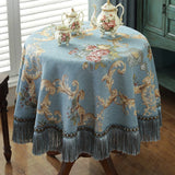 Qfdian  European Dustproof Tassel Table Cloth Embroidery Tablecloth Round Dining Desk Retro Table Cover Cloth Living Room Decor
