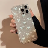 Qfdian Shiny blue bowknot soft phone case for iphone 15promax 13 11 15 13pro 15pro 12 14promax 12pro 14 pro max transparent fundas capa