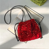 Qfdian  Luxury Design Sequined Drawstring Mini Handbags Pleated Casual Y2k Aesthetic Shoulder Bag Trend Vintage All Match Crossbody Bags