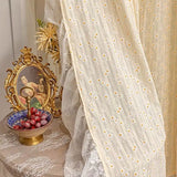 Qfdian  Light Yellow Daisy French Vintage Ruffle Lace Flower Semi Blackout Curtains Cotton Linen Window Door Cabinet Drapes for Bedroom