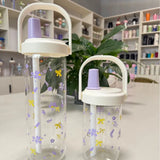 Qfdian  Cute Plastic Straw Water Bottle With Lid Large Capacity Leak Proof Coffee Juice Cups Boba Pearl Milk Tea Drinks Water Cup