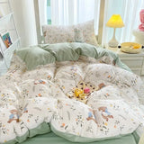 Qfdian  ‌Ins-style Class A ultra-soft double-layer yarn washed cotton 4-piece set, cute quilt cover, student dormitory single and double