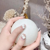 Qfdian 10Pcs Handmade Short Square French Press on Nails Flower Pearl Rhinestone Chain Design False Nails Wearable Fake Nail