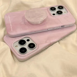 Qfdian  Simple pink marble with bracket, suitable for Apple 14ProMax mobile phone case iPhone13 new 14pro niche high-end