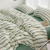 Qfdian  Simple Style Red And Blue Strip Duvet Cover Set Bed Sheet Set Washed Cotton Bedding Set