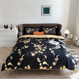 Qfdian 1000TC Egyptian Cotton Flowers Plant Prints Bedding Set Single Double Queen King Size Duvet cover Set Bed Sheet Pillowcases 4Pcs