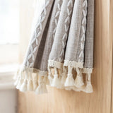 Qfdian Boho Curtain for Bedroom, Cotton Linen Stripes Embroidery, Semi Blackout Bohemian Retro Window Treatment Drape Tassels 1 Panel