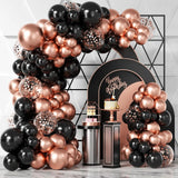 Qfdian  107Pcs Black Rose Gold Balloons Garland Arch Kit Wedding Decor Metal Rose Gold Chrome Balloons Birthday Party Decorations Globos
