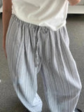 Qfdian  New Y2K High Street Fashion Drawstring Elastic Waist Loose Casual Pants Korean Simple Lazy Retro Women's Blue Striped Pants