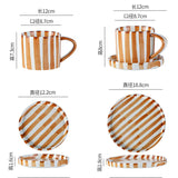 Qfdian Simple Striped Ceramic Teacup Hotel Café Porcelain Coffee Cup 280ml Office Mug Breakfast Bread Dessert Mug Gift Table Decoration