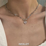 Qfdian  Kpop Vintage Goth Punk Heart Pendant Chain Pearl Metal Necklace For Women Collares Aesthetic Grunge EMO Jewelry Y2K Accessories
