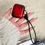 Qfdian Lovely Black Red Gradient Soft Case With Keychain Fall Prevention Lanyard Earphone Cover for AirPods 1 2 3 4 Pro 2 TPU Shell