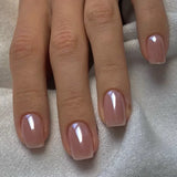 Qfdian 24Pcs Nude Pink Nail Tips Short Round Head False Nails with Design Wearable Finished Fake Nails Full Cover Press on Nails
