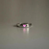 Qfdian  2 Piece Glowing Heart Shaped Couples Ring Set Zinc Alloy Adjustable Rings Glow in The Dark
